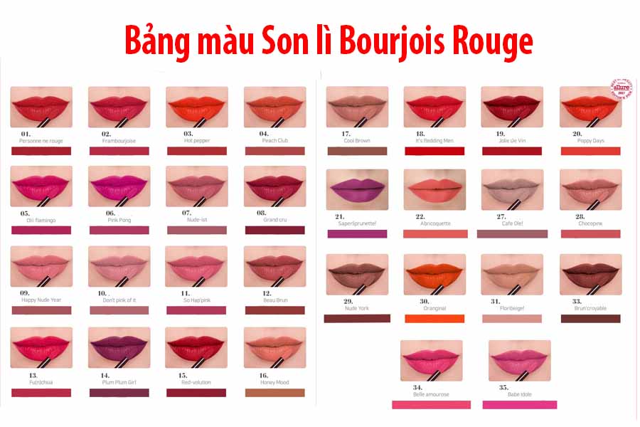 Bảng màu Son lì Bourjois Rouge