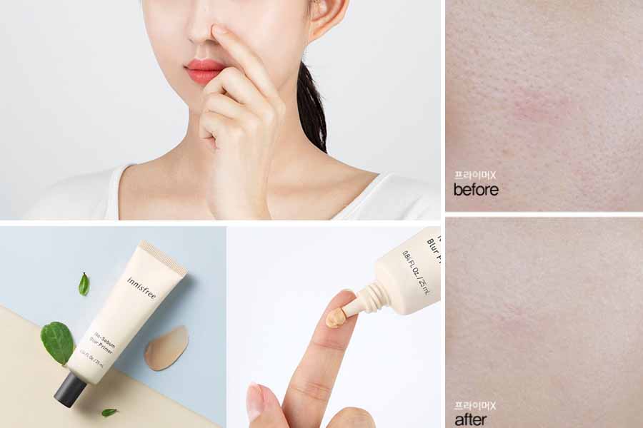 Hình ảnh kem lót Innisfree No-Sebum Blur Primer khi test lên da mặt